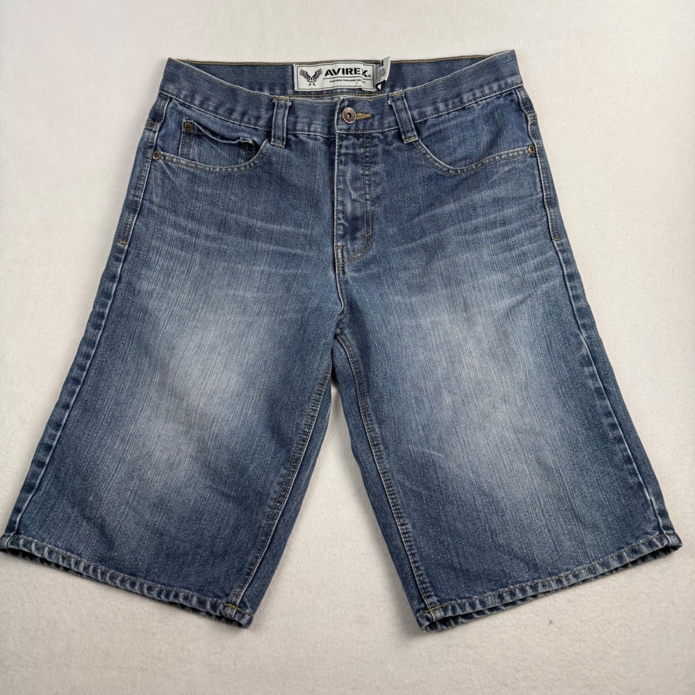 Avirex‎ Mens Embroidered Back Pocket Denim Shorts Blue Medium Wash Size 34 Y2K